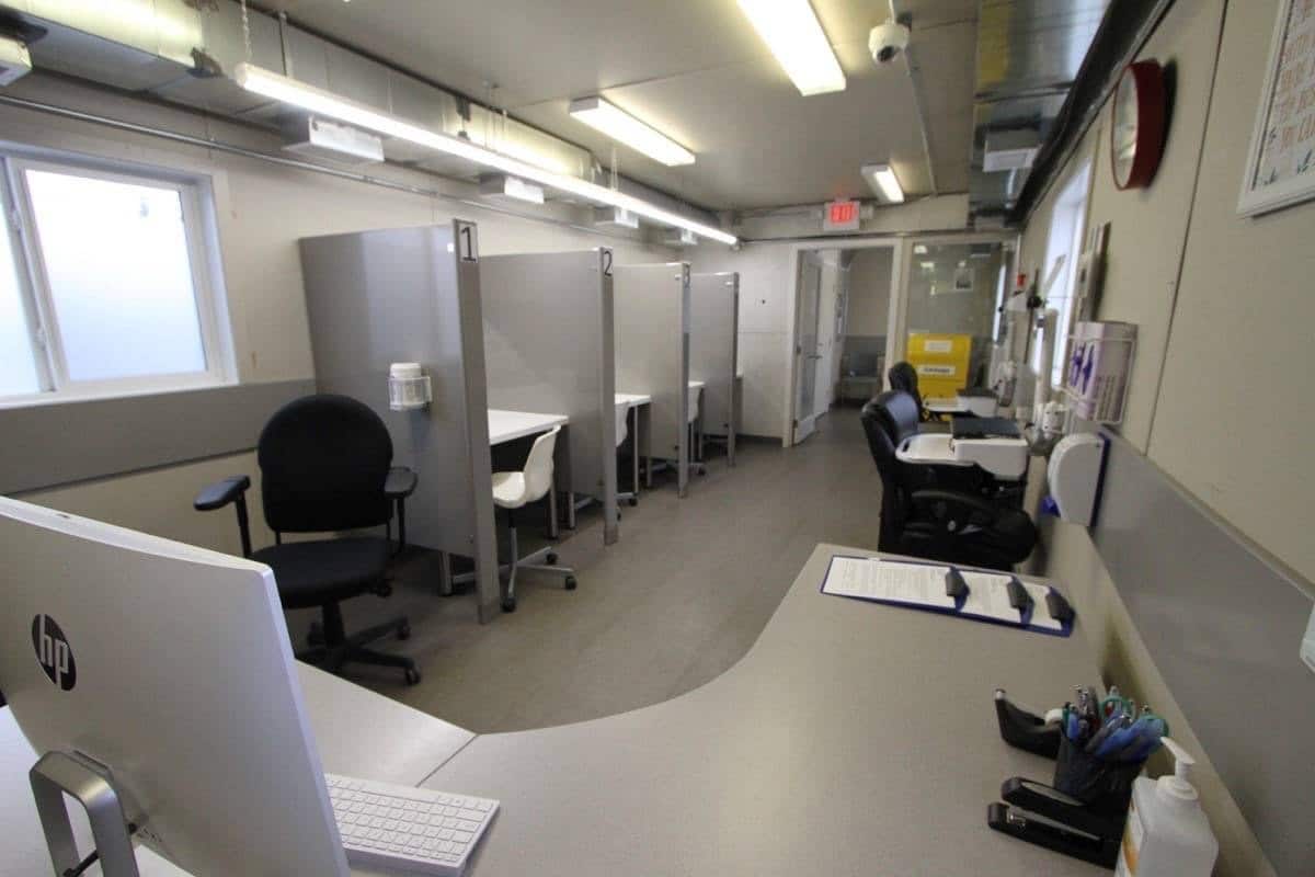 A room with individual stalls